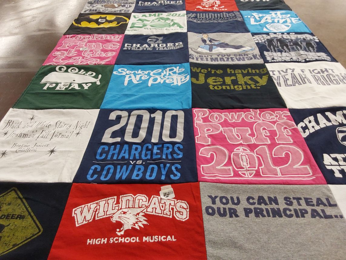 T-shirt quilt featuring chargers, wildcats high school musical by Nancy from TX