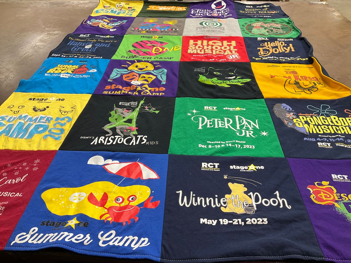 T-shirt quilt with theater, musicals themes by Lori from IN