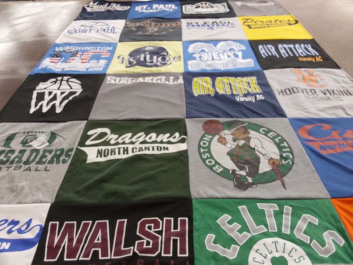T-shirt quilt featuring celtics, crusaders basketball by Andrea from OH