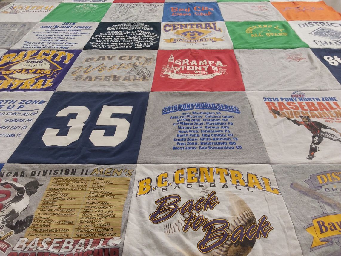 T-shirt quilt from bay city central high school by Janet from MI