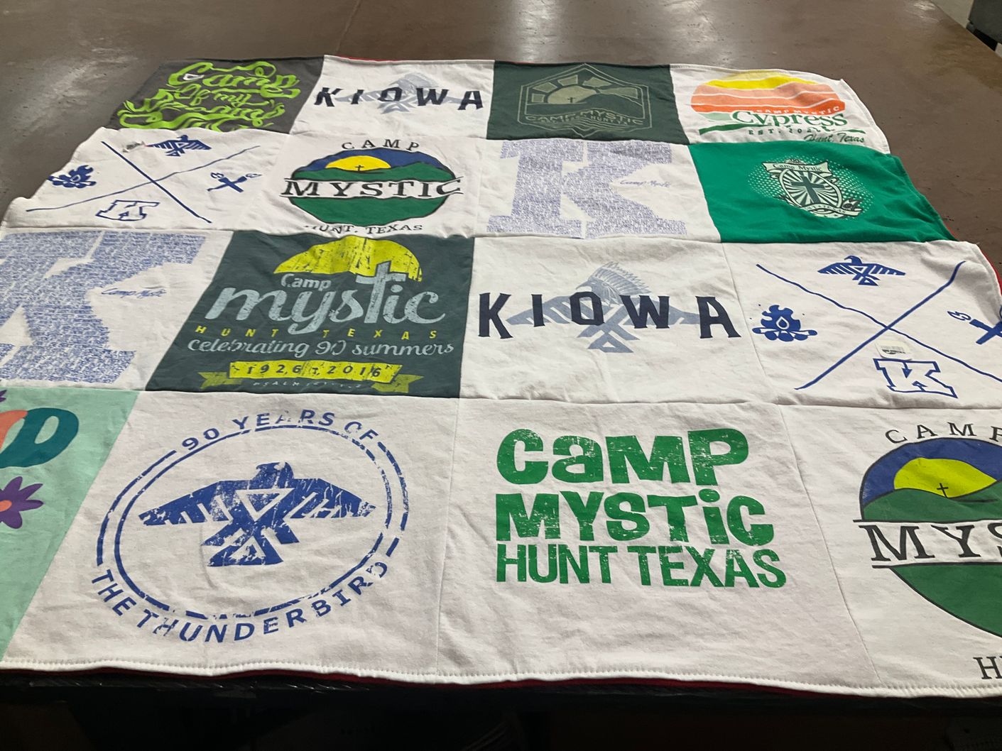 T-shirt quilt with camping, outdoor activities themes by Kellie from TX