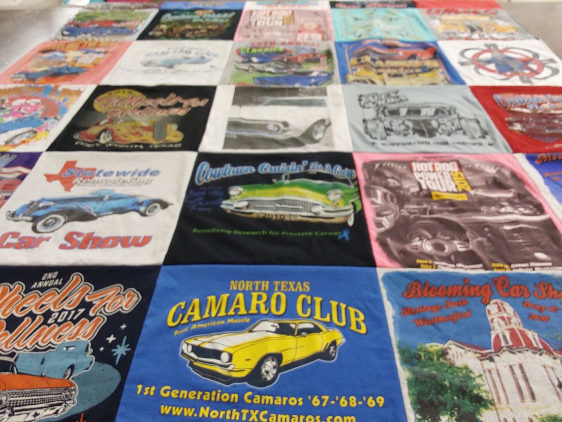 T-shirt quilt with cars, car shows themes by Brenda from TX