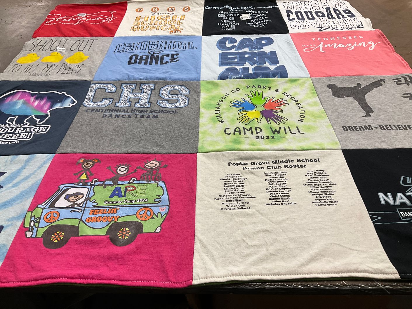 T-shirt quilt featuring centennial high school dance team, cougars by darren from TN