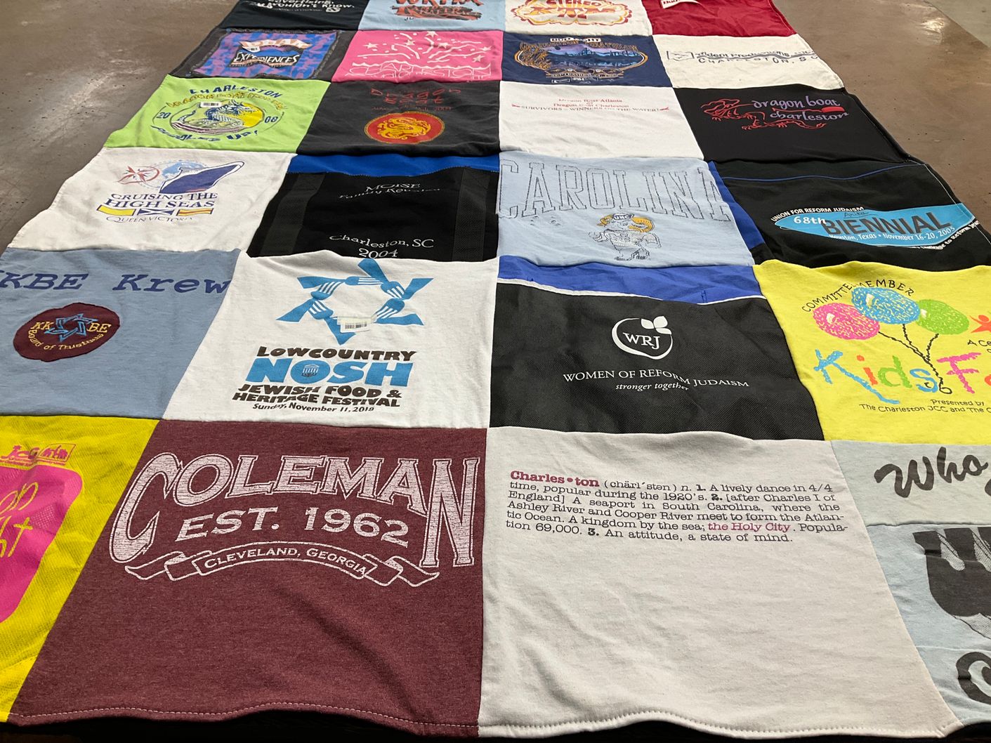 T-shirt quilt with jewish culture, food festivals themes by Mindelle from SC