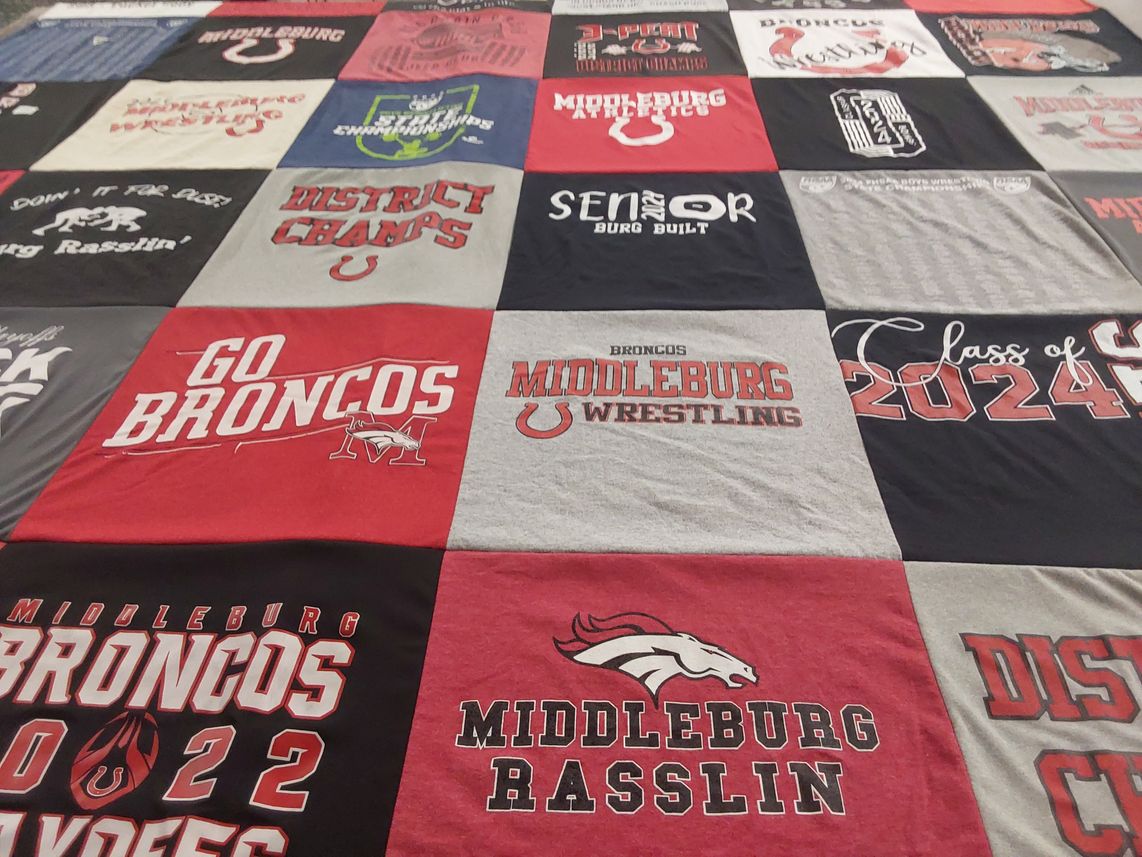 T-shirt quilt featuring middleburg broncos by Stacy from FL