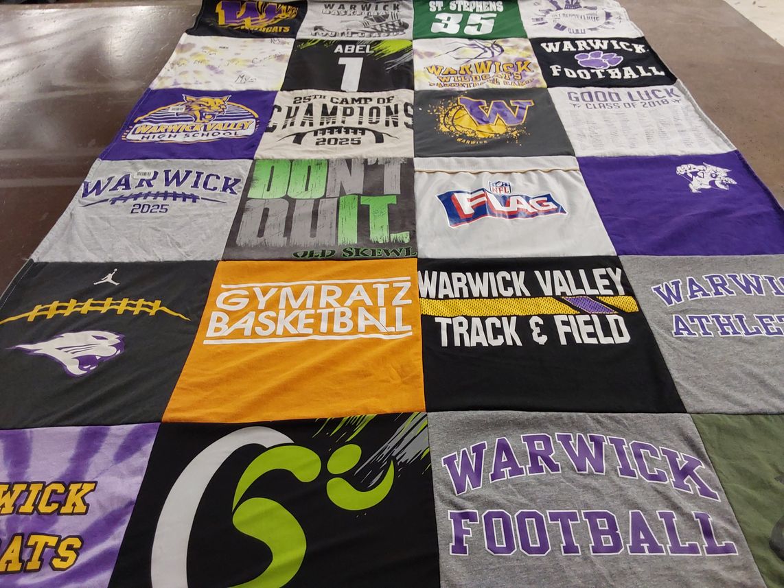 T-shirt quilt featuring warwick valley basketball, warwick valley track and field by Susan from NY
