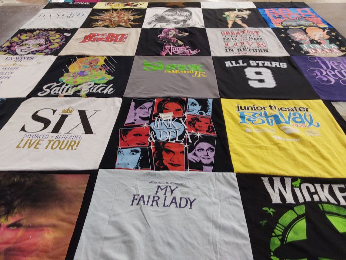 T-shirt quilt with theater, musicals themes by Melody from WA