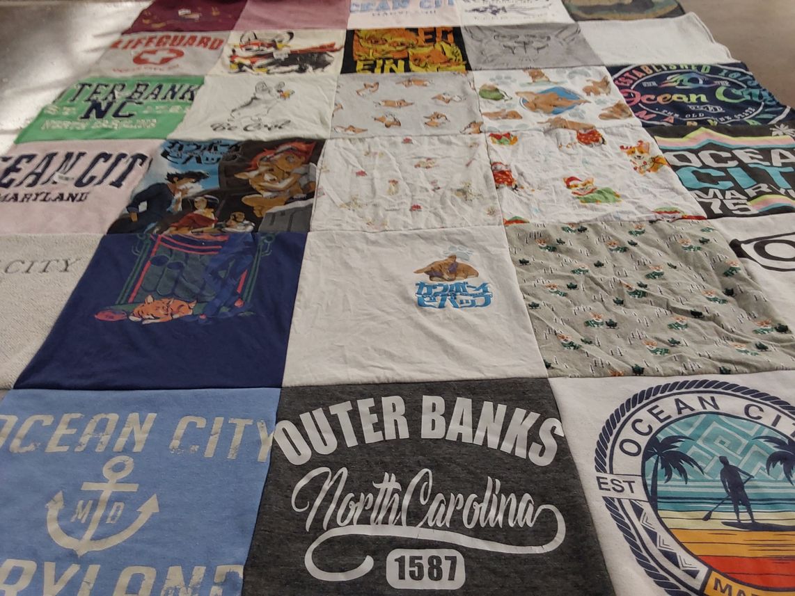 T-shirt quilt with beach, vacation themes by Theresa from VA