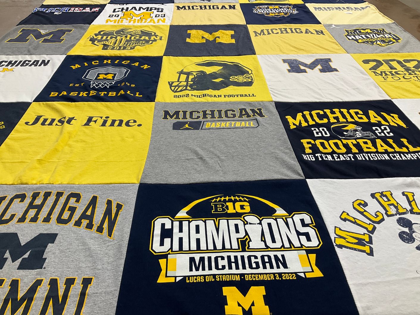 T-shirt quilt featuring michigan wolverines football, michigan wolverines basketball by Diane from MI