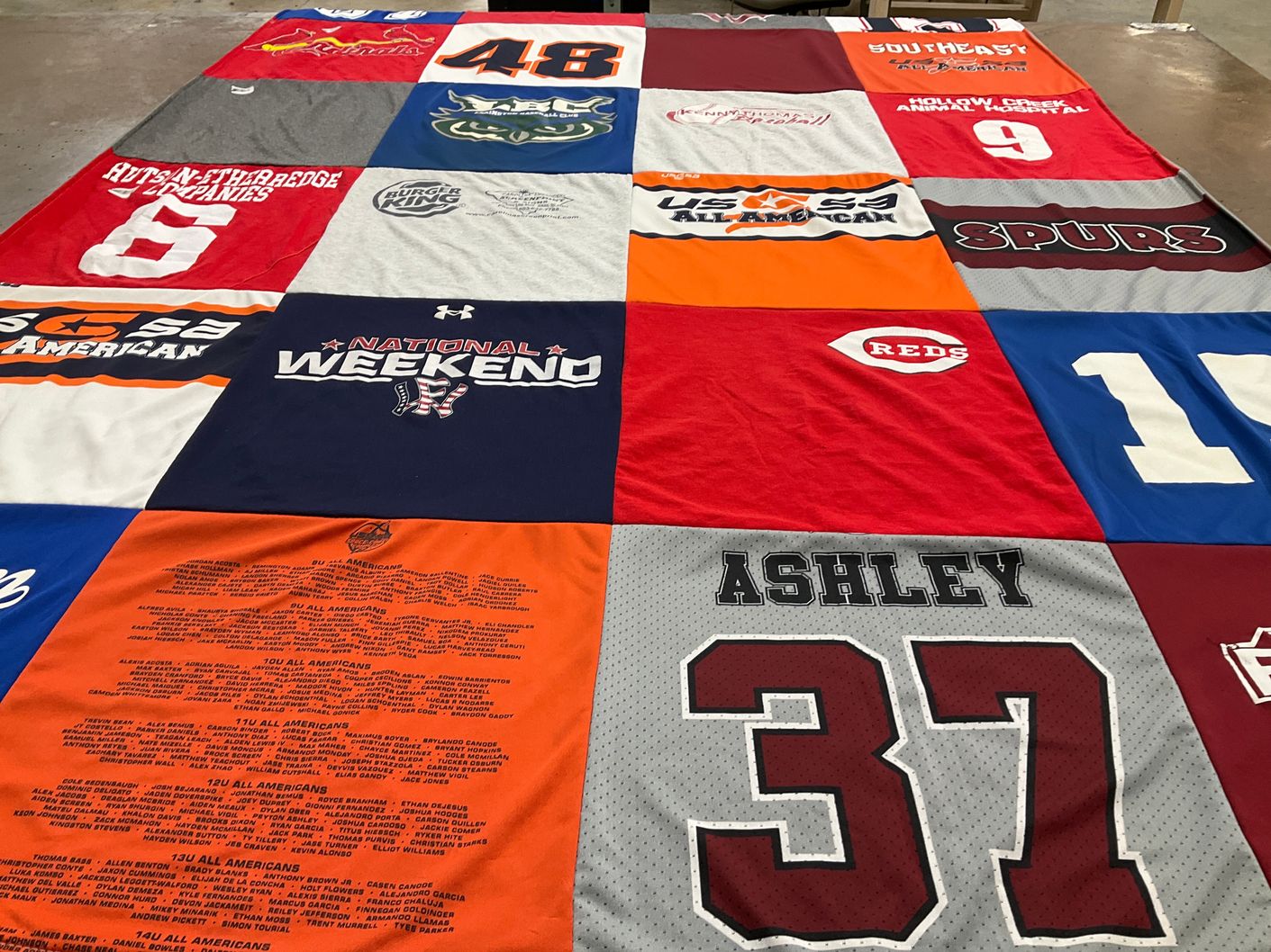 T-shirt quilt featuring spurs, reds by Tabitha from SC