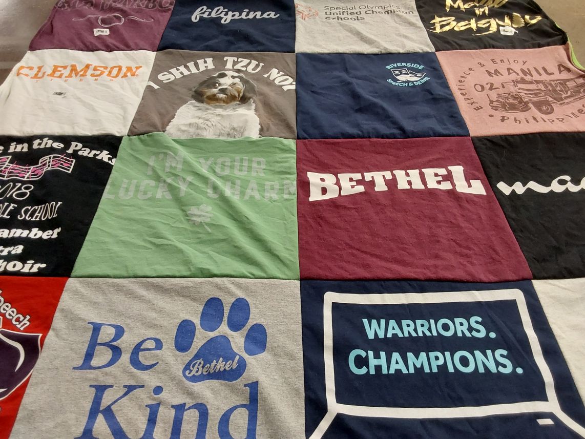 T-shirt quilt from bethel university, clemson university by Maria Theresa from SC