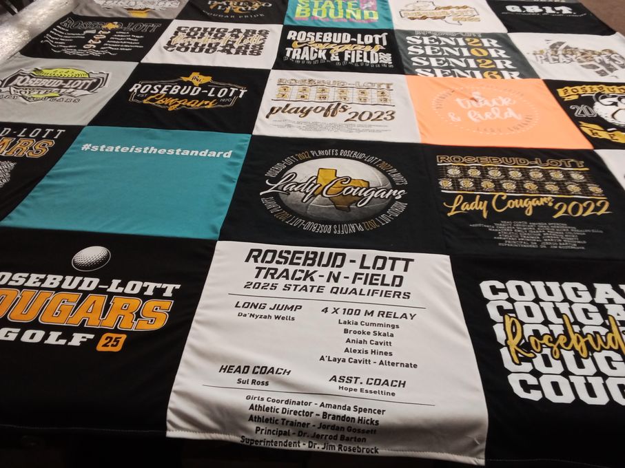 T-shirt quilt featuring rosebud-lott cougars by Kayla from TX