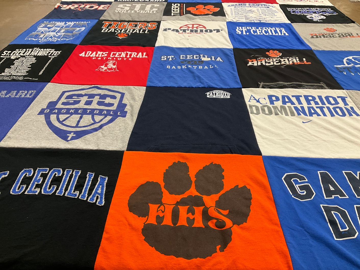 T-shirt quilt featuring adams central patriots, st. cecilia basketball by Patricia from NE