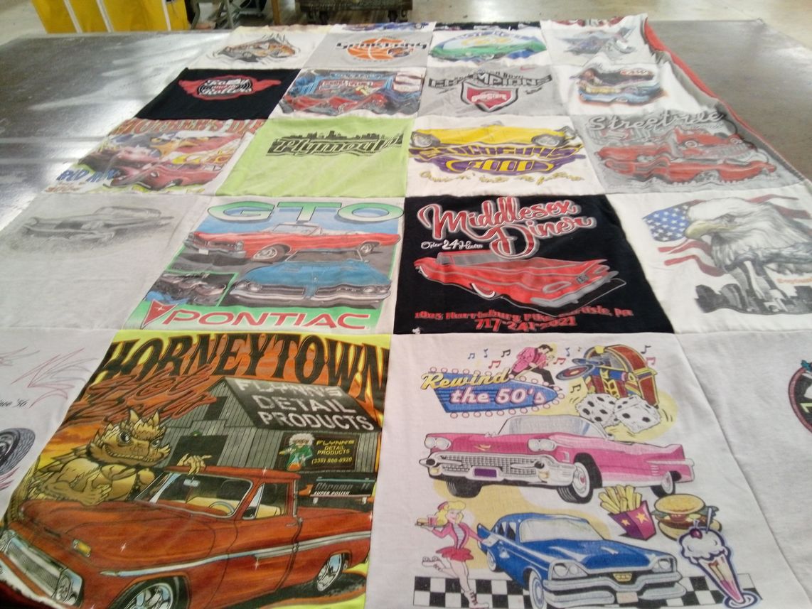 T-shirt quilt with cars, automobiles themes by Jw from VA