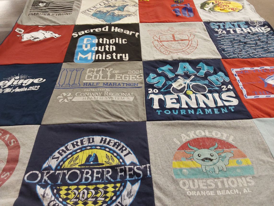 T-shirt quilt featuring state tennis tournament by Leah from AR