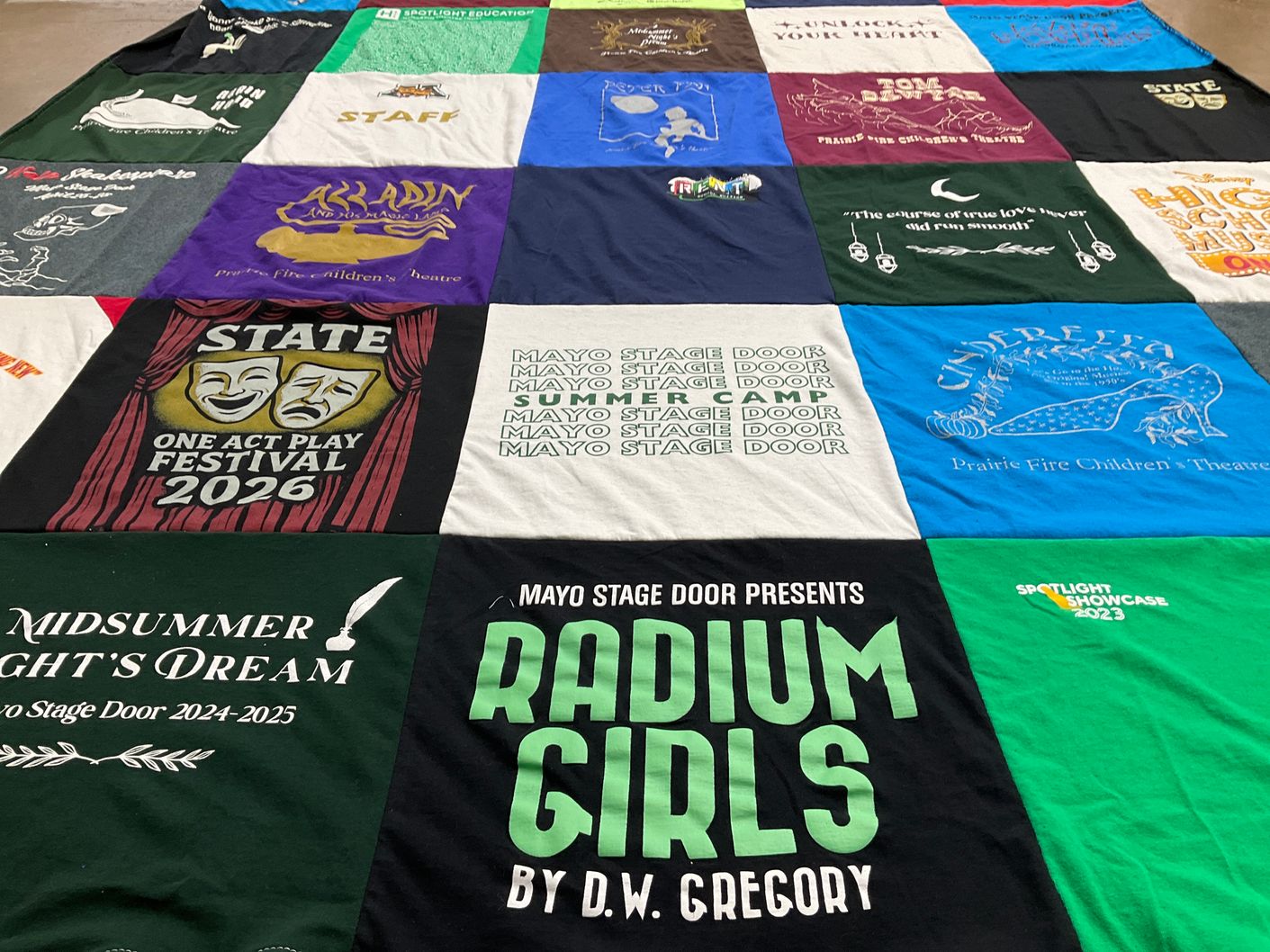 T-shirt quilt with theatre, performing arts themes by Samantha from MN