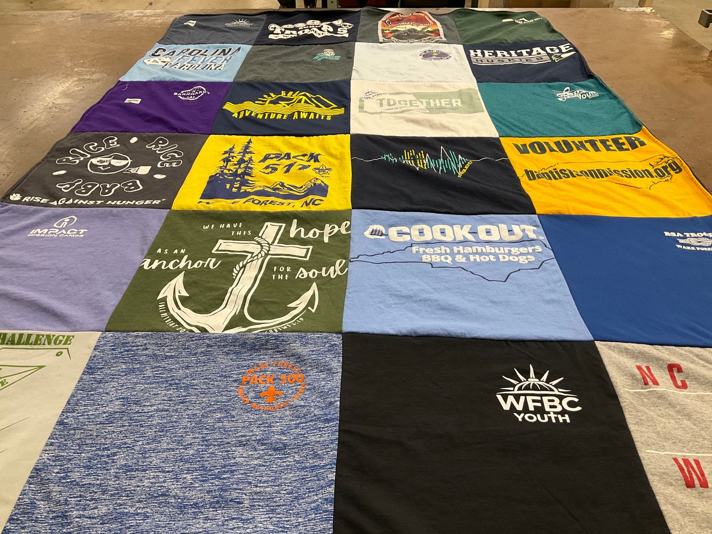 T-shirt quilt with community service, youth programs themes by Krista from NC