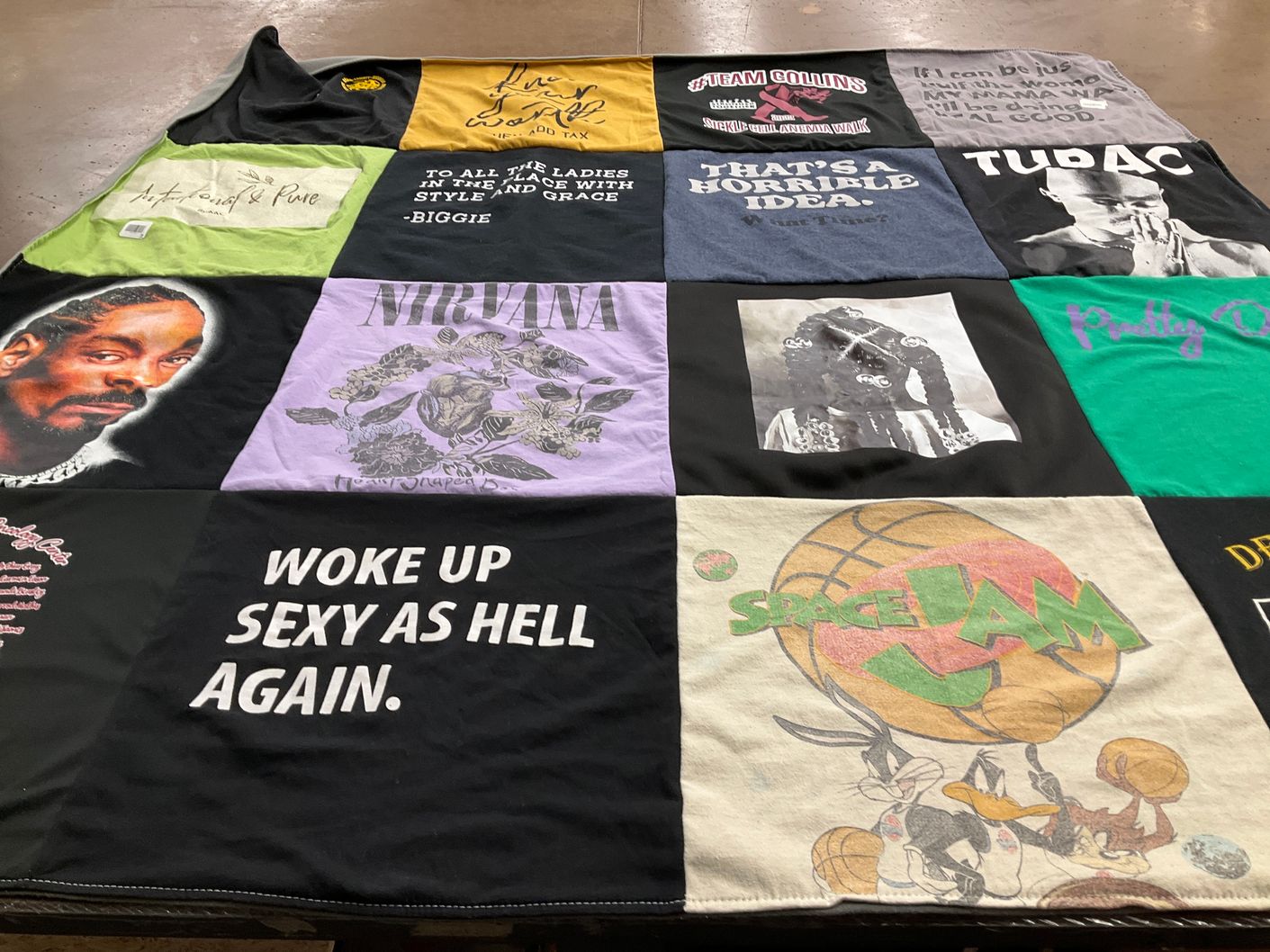 T-shirt quilt with music, rap themes by Stacey from GA