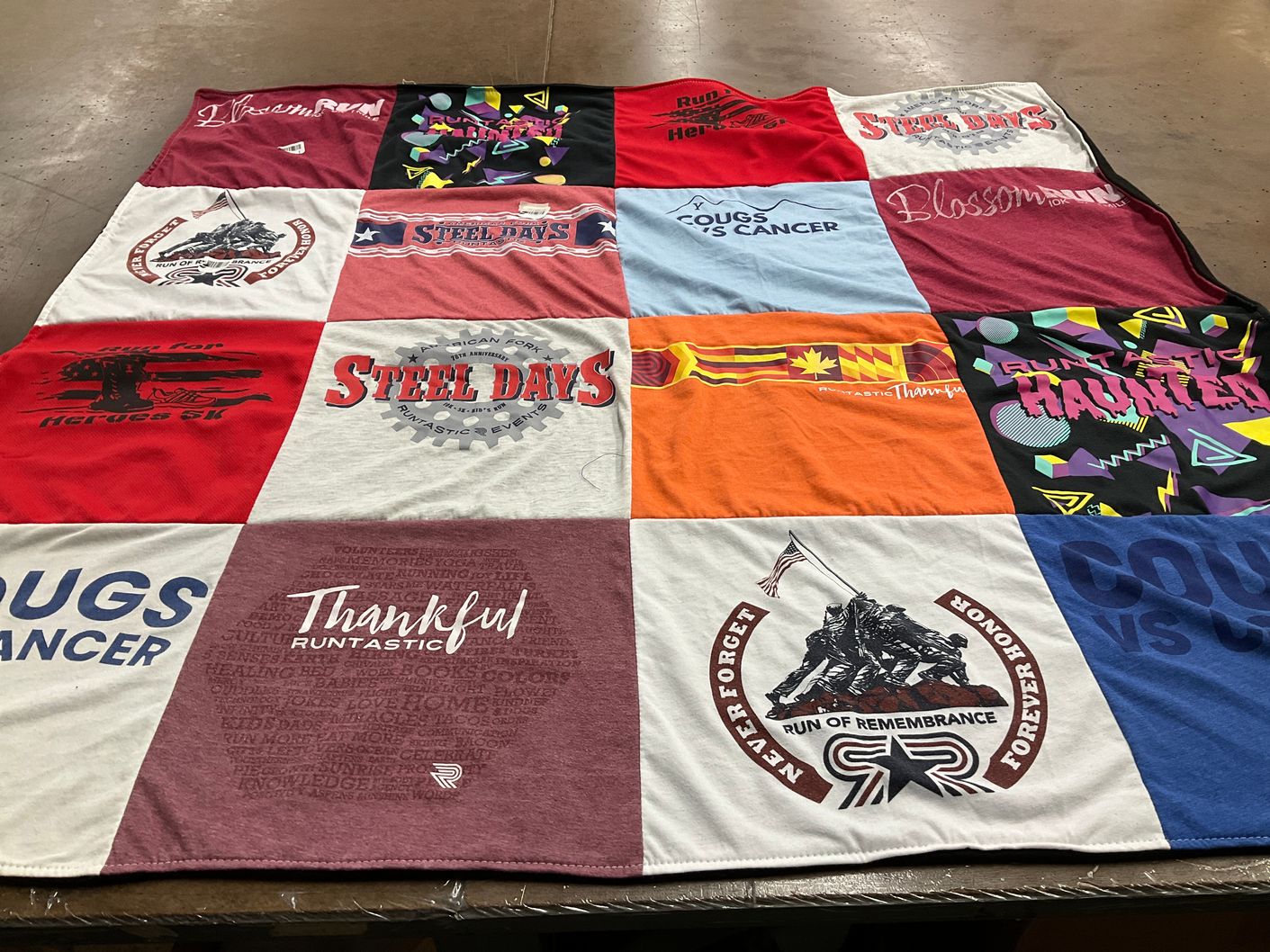T-shirt quilt with running themes by Summer from UT