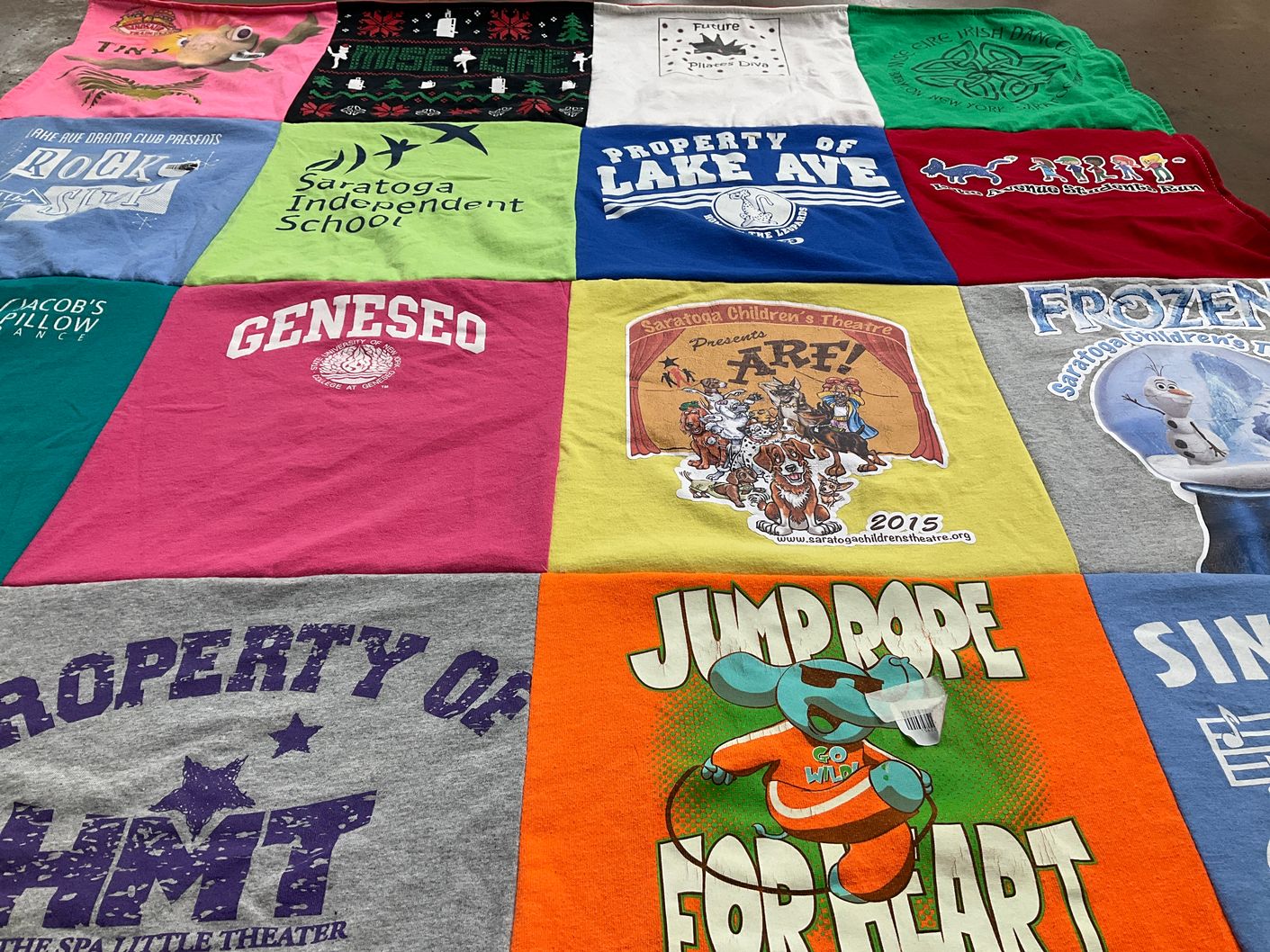 T-shirt quilt from geneseo university, saratoga independent school by Judy from NY