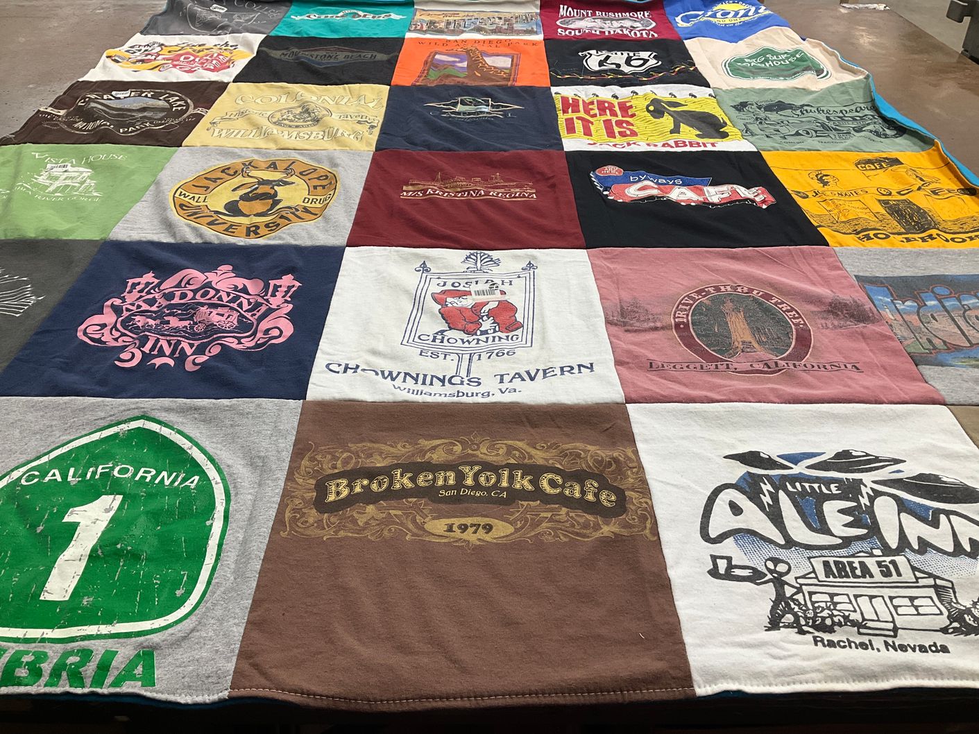 T-shirt quilt with travel, diners themes by Van from CA