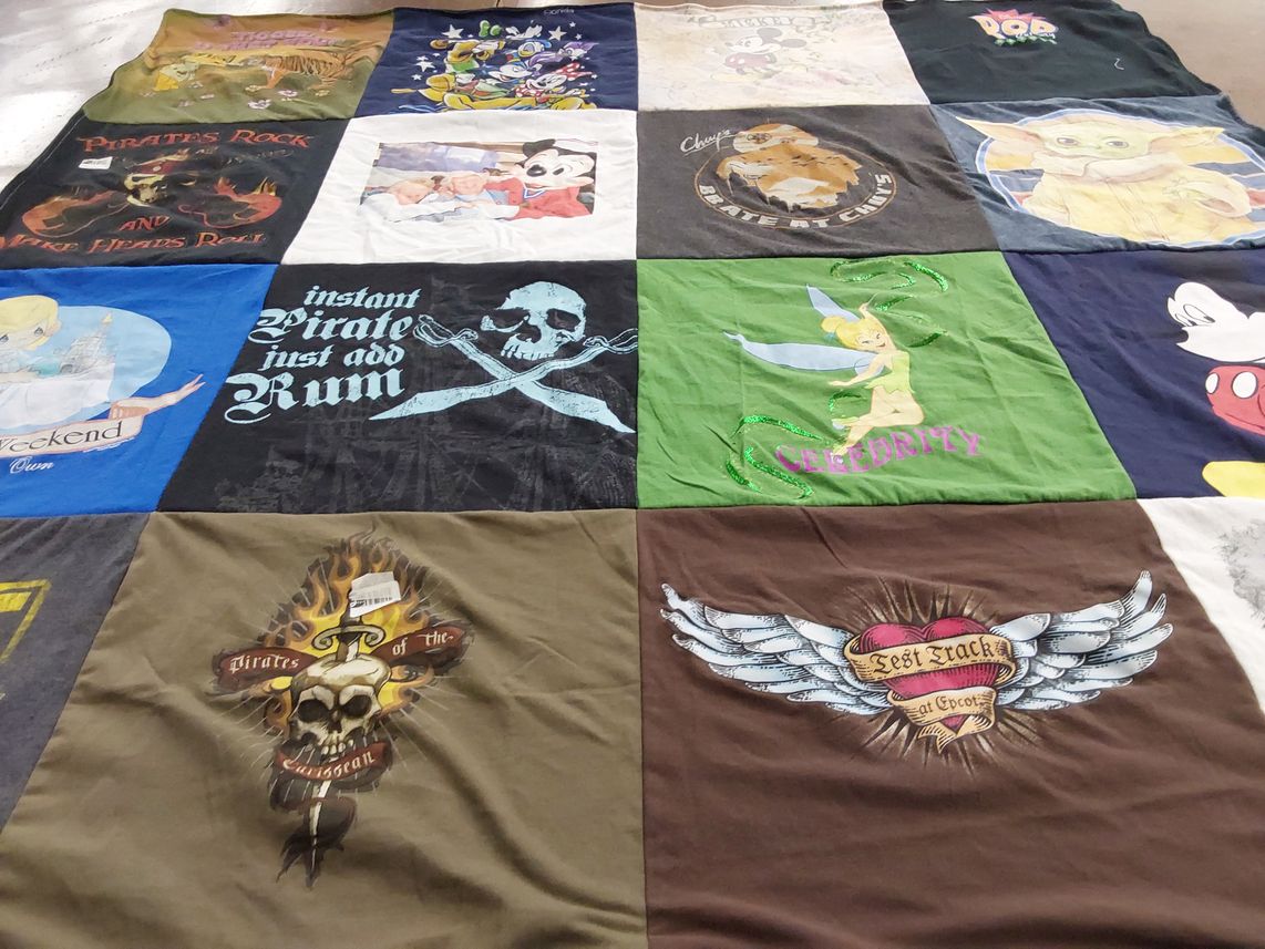 T-shirt quilt with disney, pirates themes by Stephanie from TX
