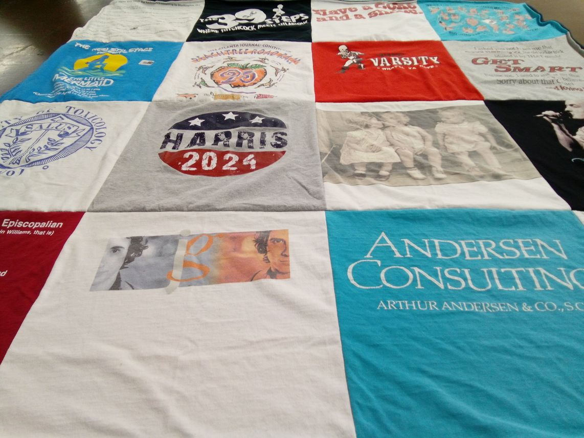 T-shirt quilt with politics, education themes by Nell from VA