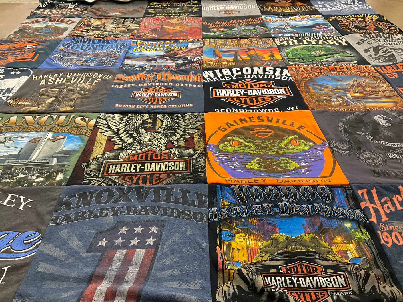 T-shirt quilt with motorcycles themes by Jeannie from FL