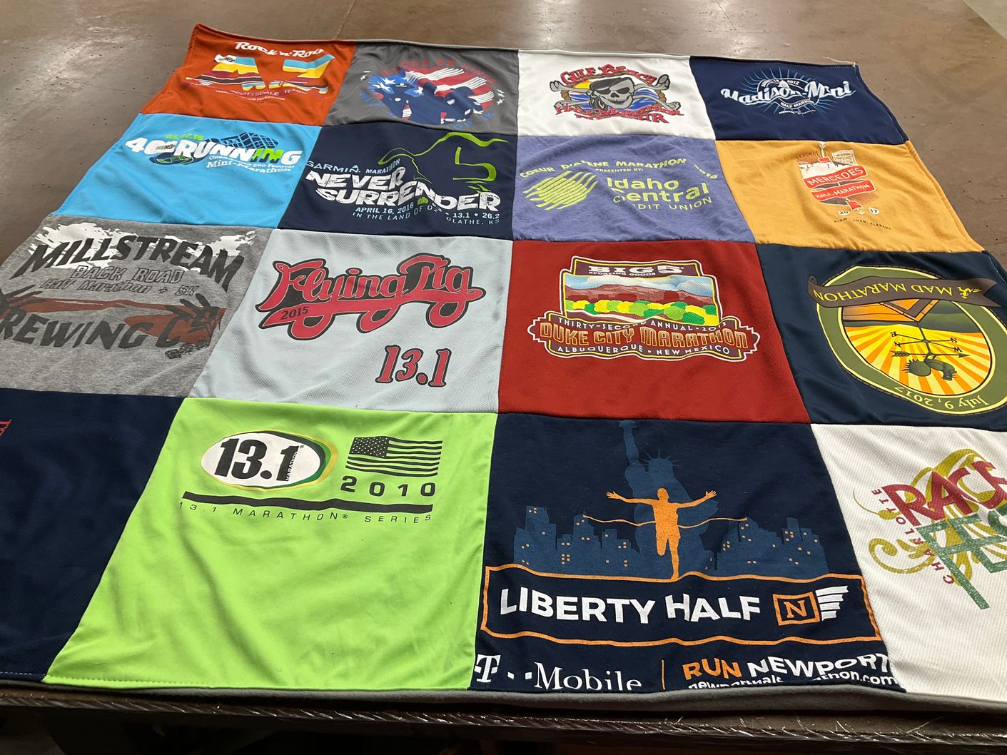 T-shirt quilt with running, marathons themes by Carol from TN