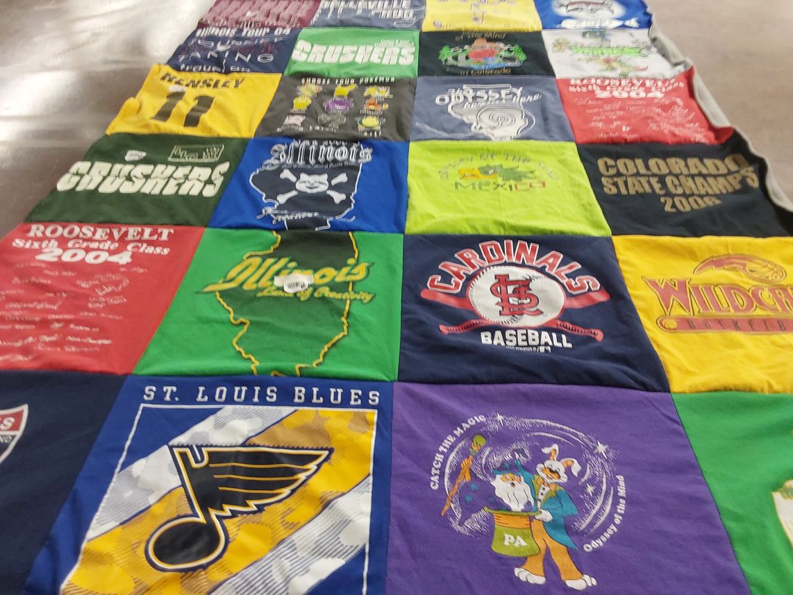 T-shirt quilt featuring st. louis cardinals, st. louis blues by Lois from IL