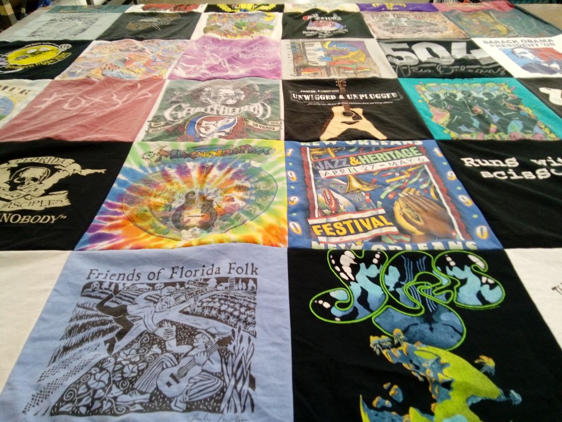 T-shirt quilt with music, folk themes by Julieanne from FL