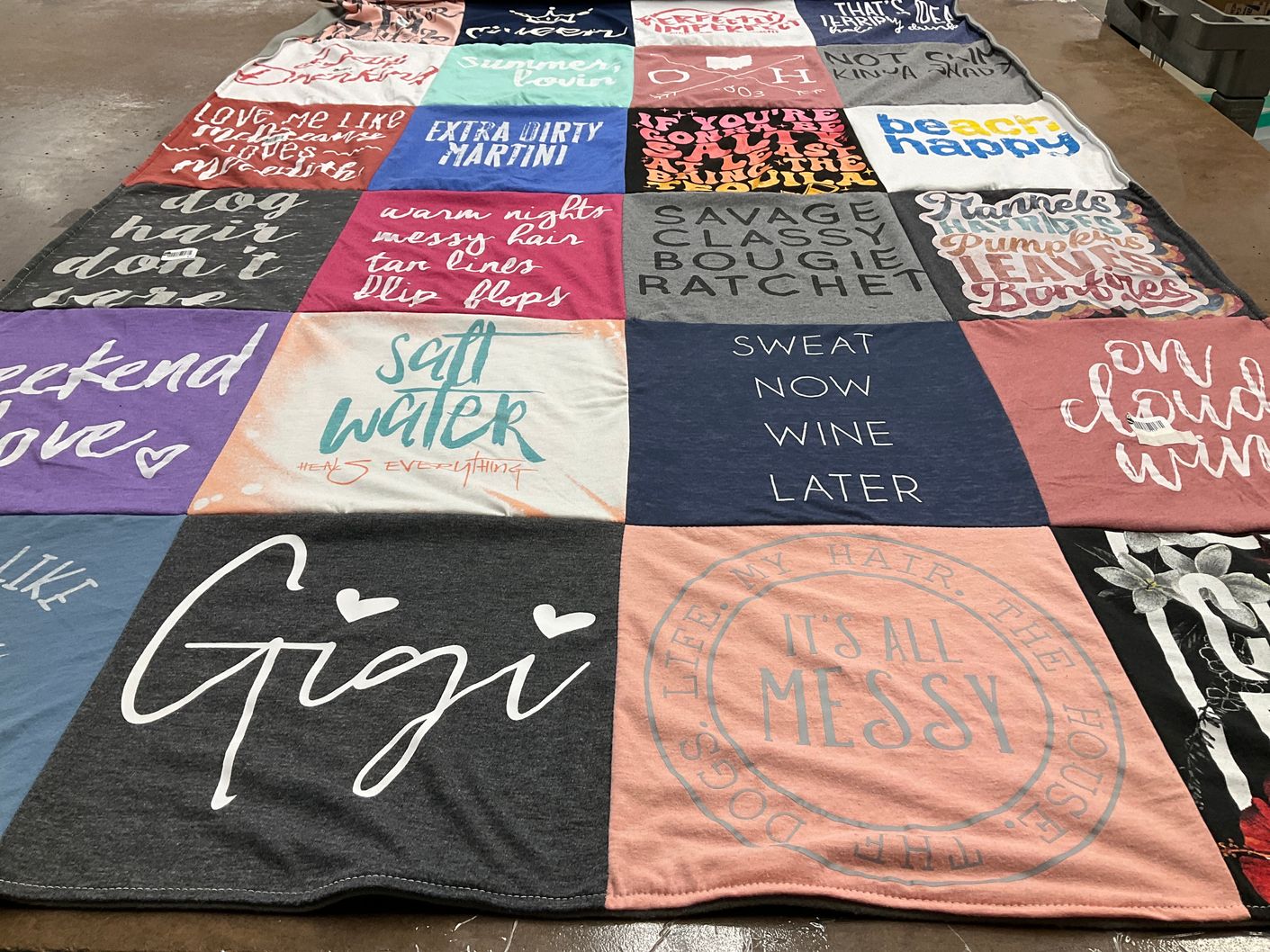 T-shirt quilt with beach, party themes by Tracie from KY