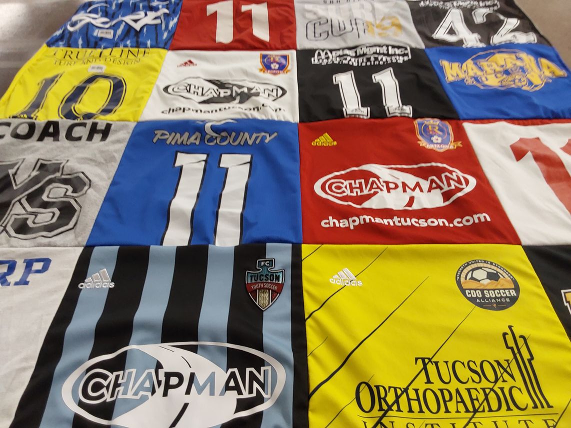 T-shirt quilt with soccer themes by Courtney from AZ