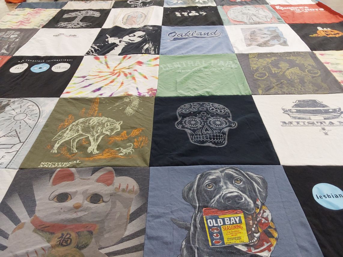 T-shirt quilt with nocturnal animals themes by Vicki from CA