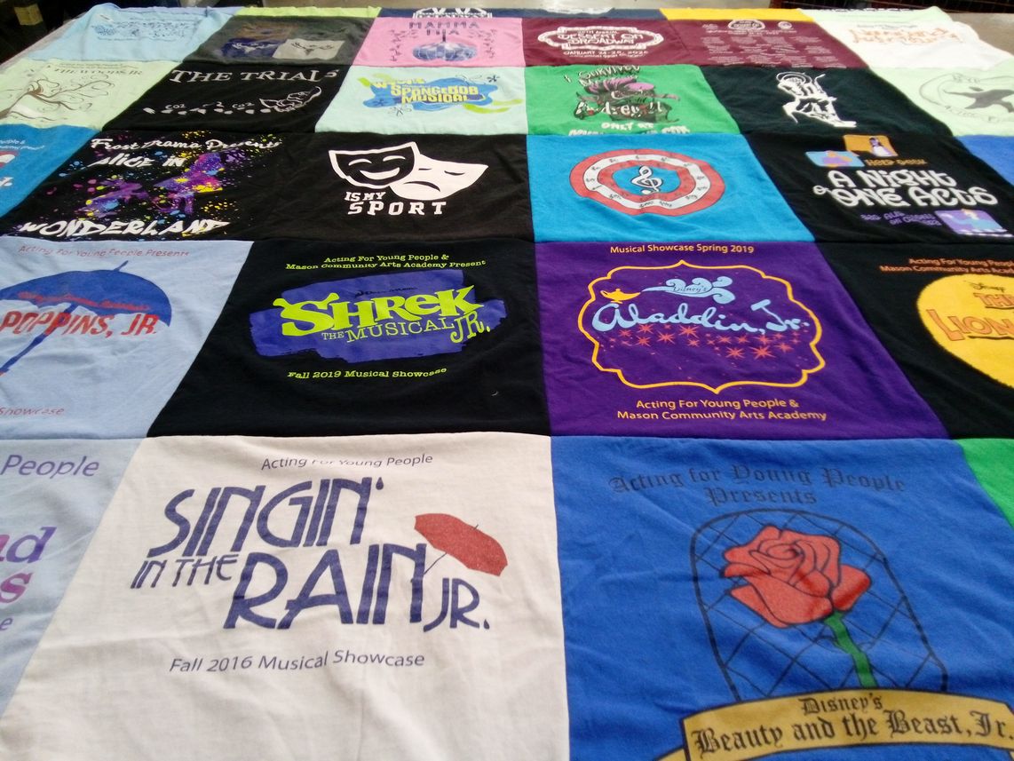 T-shirt quilt with theater, musicals themes by Angie from VA