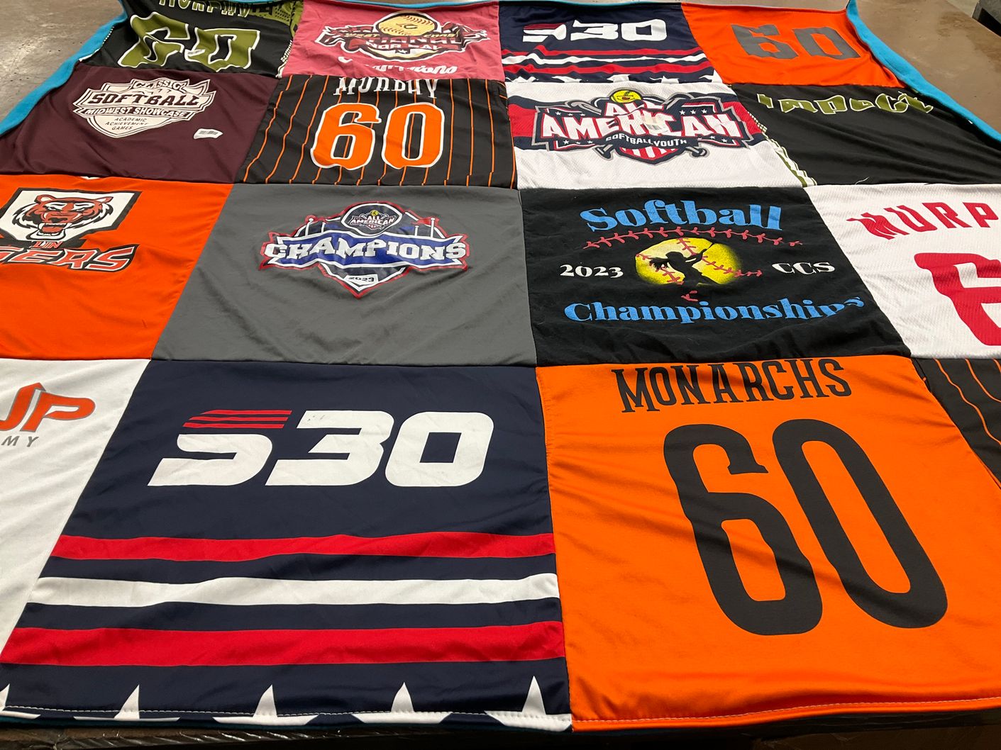 T-shirt quilt with softball themes by azura from CA