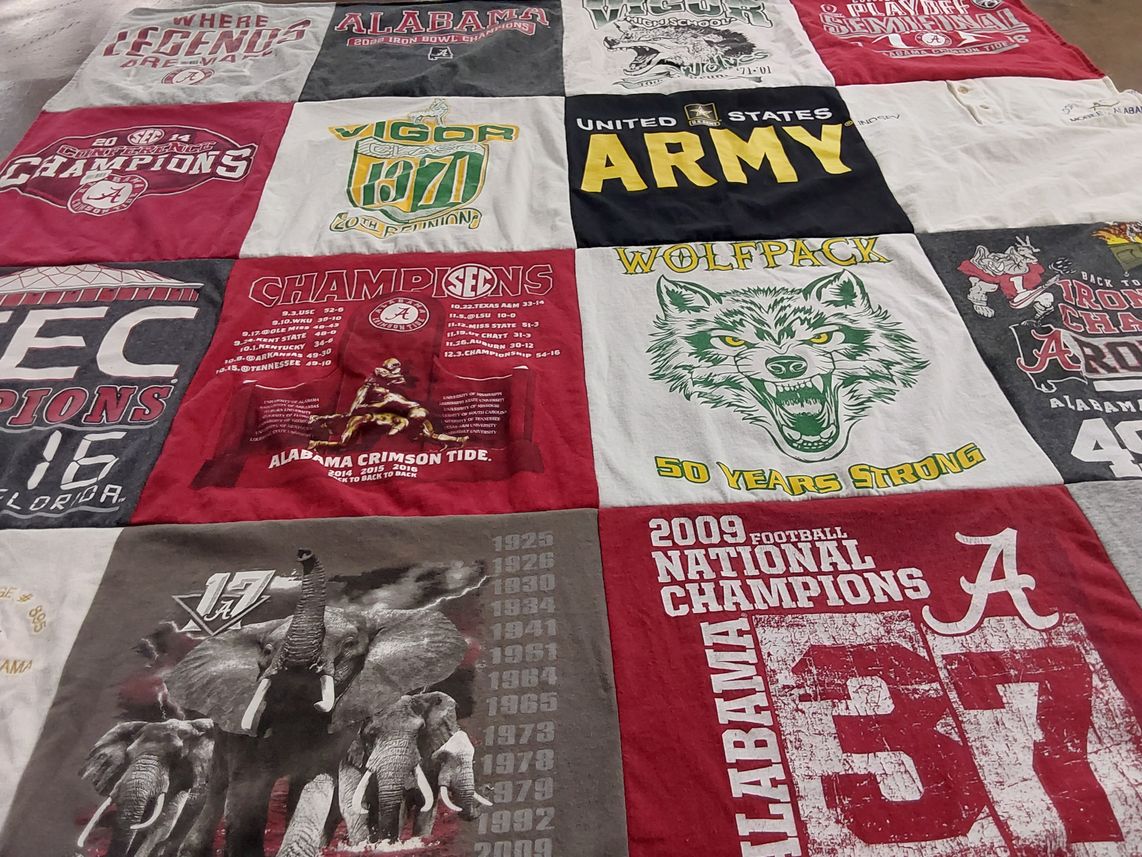 T-shirt quilt featuring alabama crimson tide, wolfpack by Joy from AL