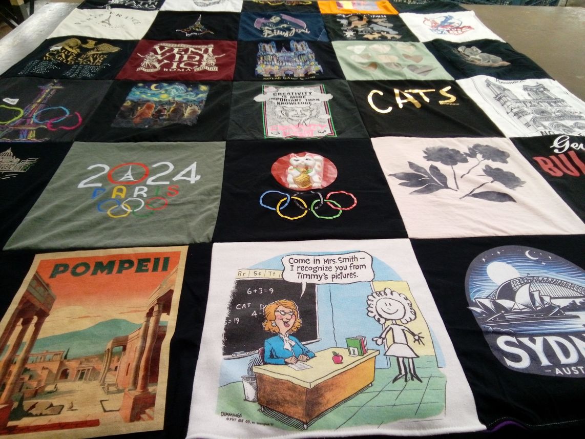 T-shirt quilt with travel, history themes by Janice from NV