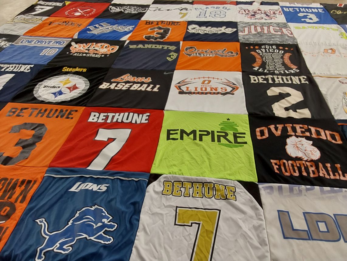 T-shirt quilt featuring oviedo lions, bethune bandits by Dawn from FL