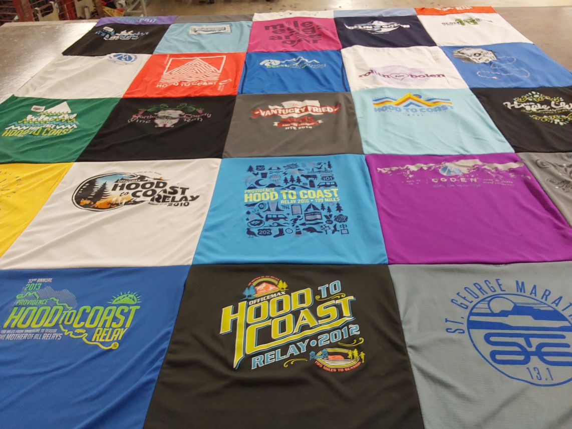 T-shirt quilt with running, relay races themes by Erin from WA