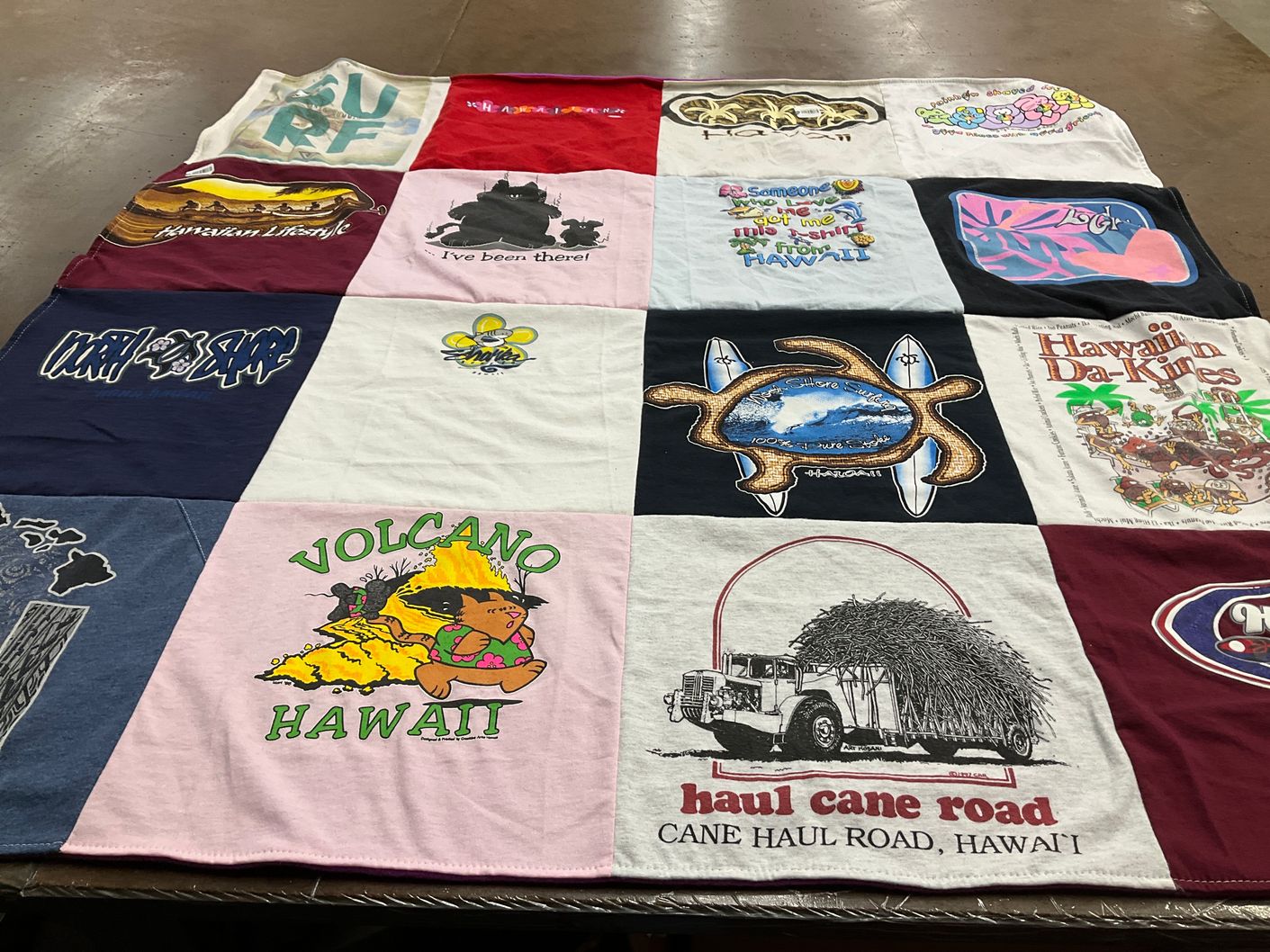 T-shirt quilt with hawaii, beaches themes by Patricia from CA