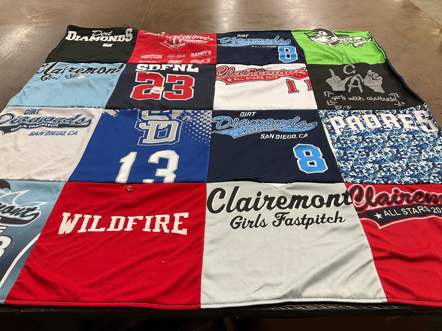 T-shirt quilt featuring dirt diamonds, clairemont girls fastpitch by Aracely from UT