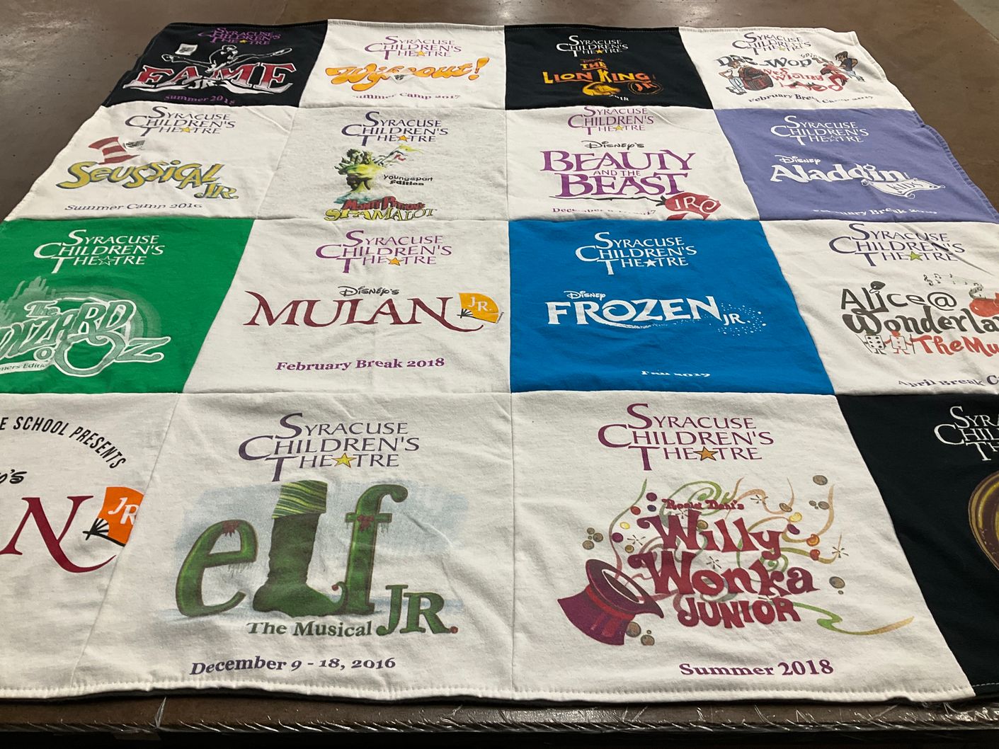 T-shirt quilt with theater, musicals themes by Lisa from NY