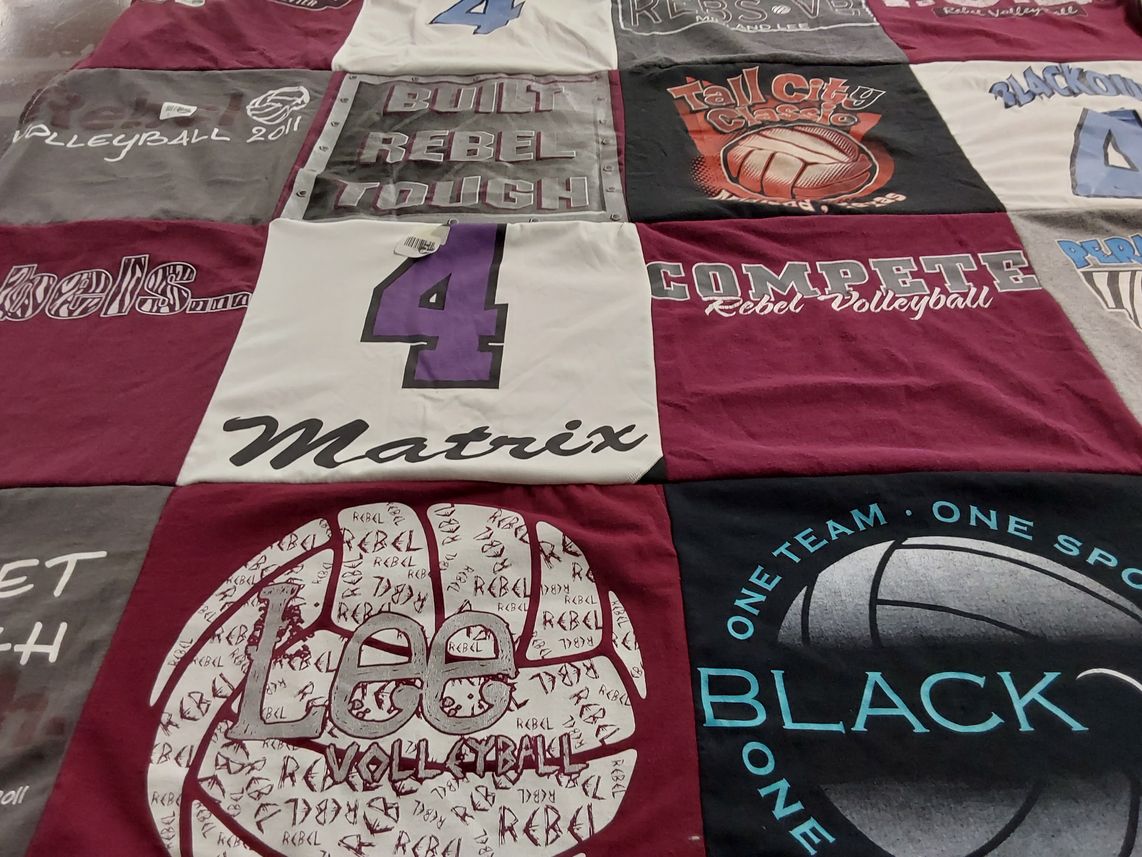 T-shirt quilt featuring rebel volleyball by Paula from TX