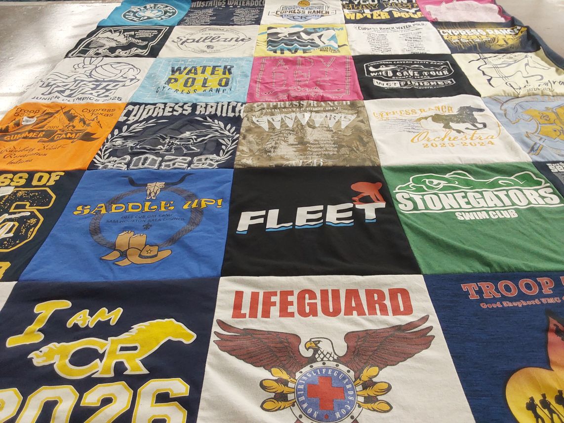 T-shirt quilt from cypress ranch high school by Ame from TX