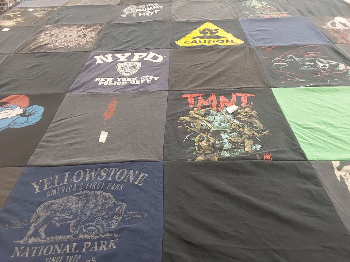 T-shirt quilt with law enforcement, national parks themes by Tessa from OR