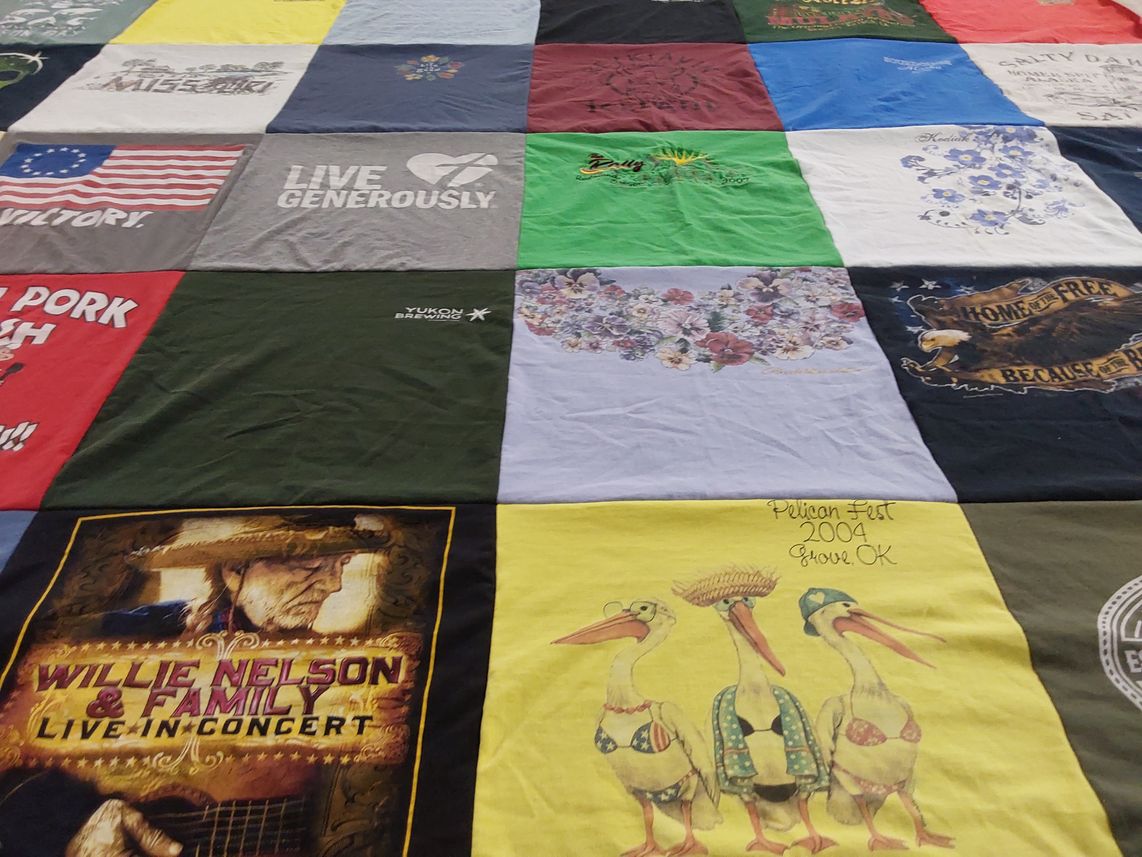 T-shirt quilt with music, festivals themes by Amy from KY