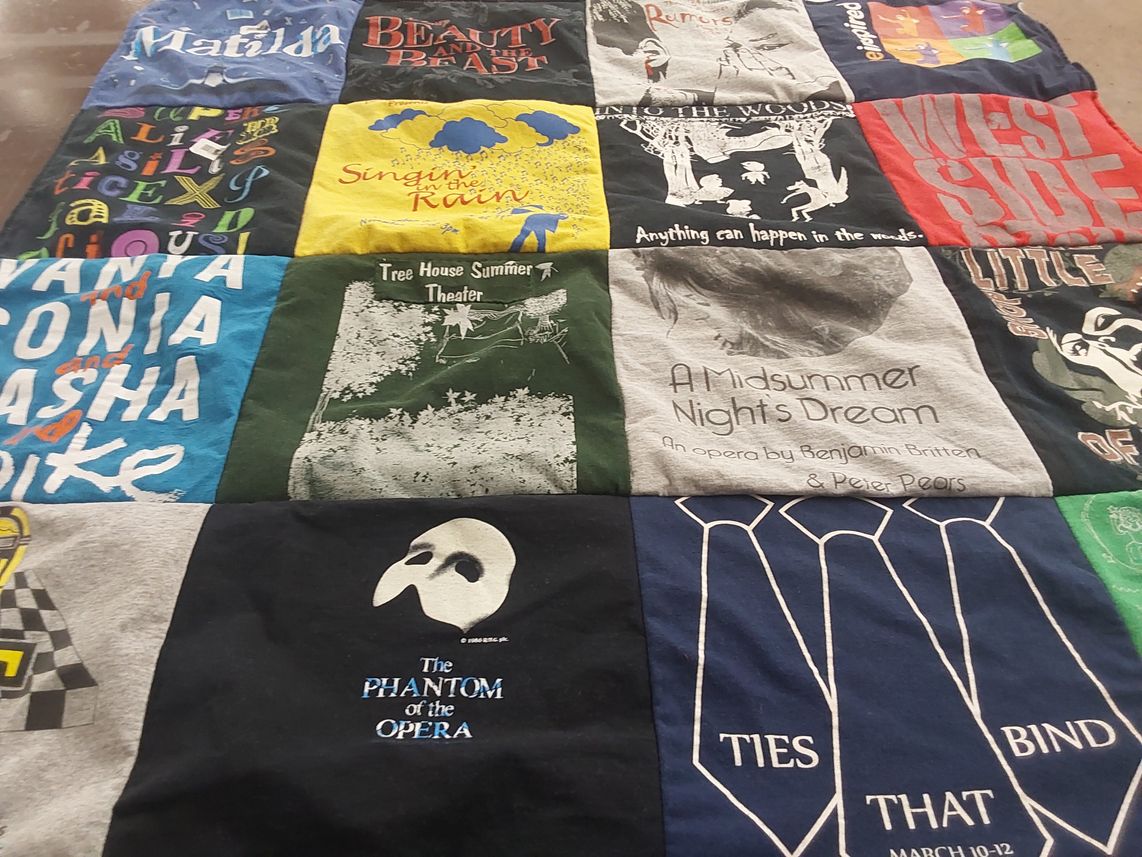 T-shirt quilt with theater, musicals themes by Karen from IL