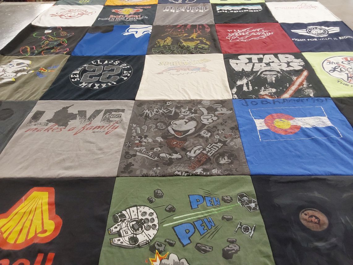 T-shirt quilt with star wars, disney themes by Stefanie from WA