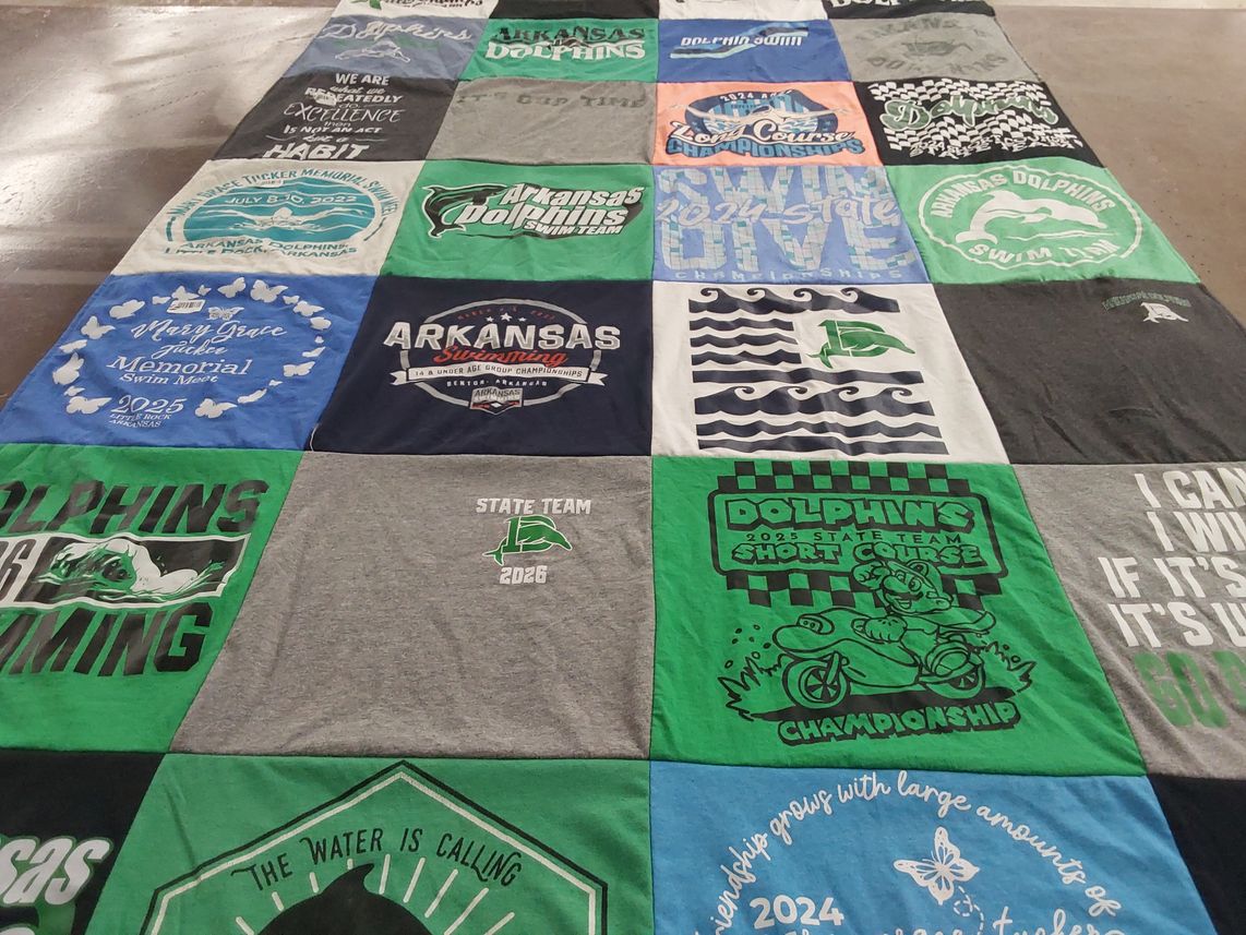 T-shirt quilt featuring arkansas dolphins by Marcia from AR
